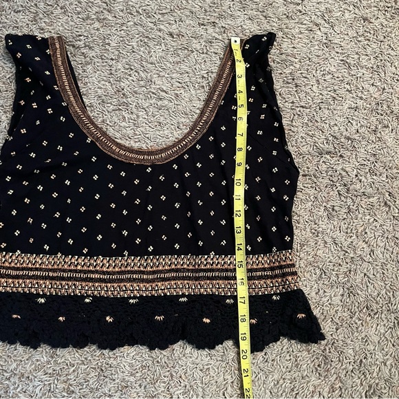 Free People Santorini Tank Top Crochet Trim Embroidered Smocked Back Size L EUC - Picture 12 of 14